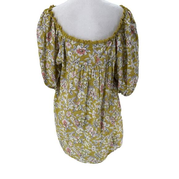 Solitaire Blouse Green Floral Scoop Neck Short Sleeve Rayon Cotton Womens Small - Picture 4 of 9